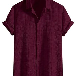 Leriya Fashion Men's Formal Button Down Shirt – Slim Fit Office Wear Shirt for Men | Textured Short Sleeve Polycotton | Business & Meeting Ready (Available in Plus Size and Combo Pack of 2)